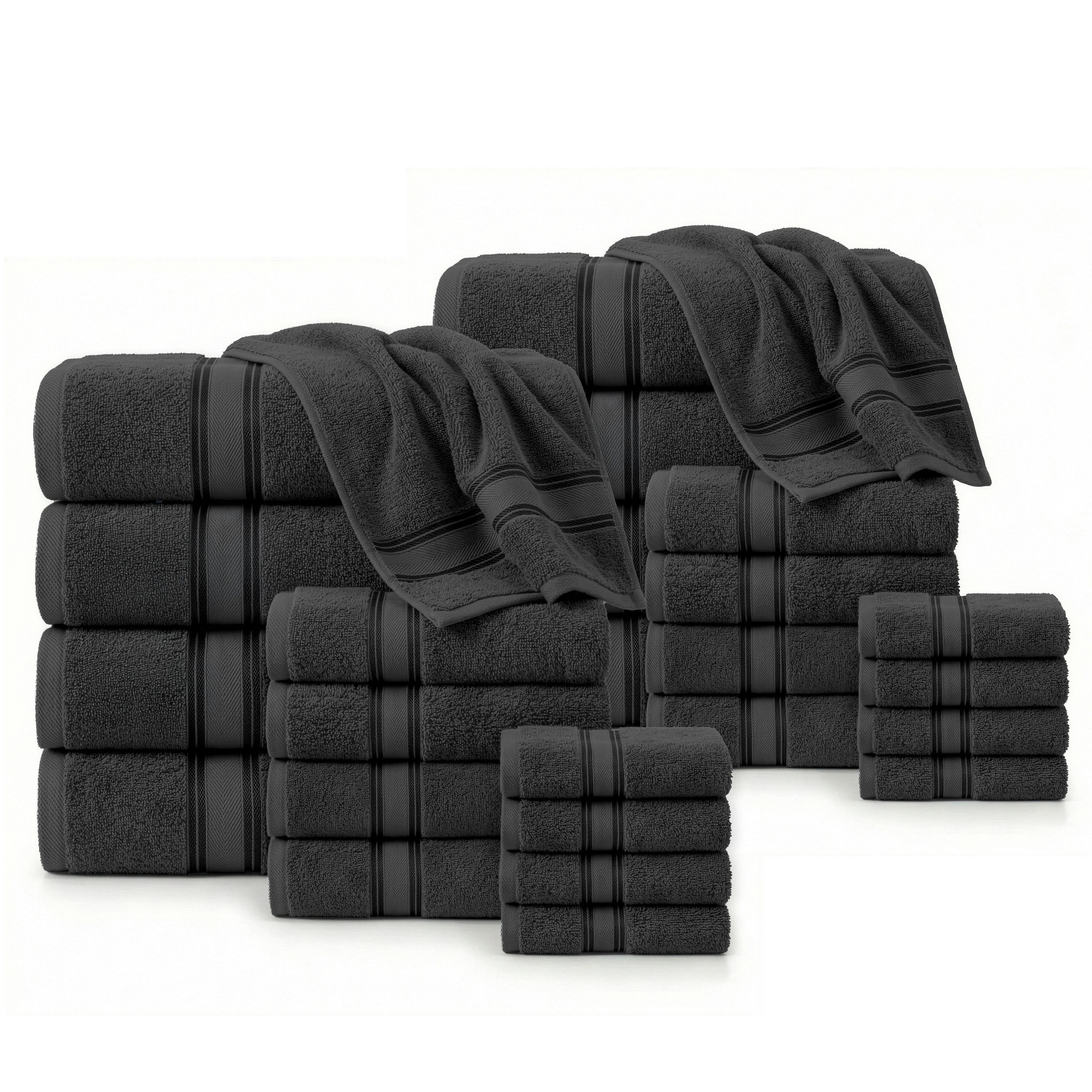 24 Piece 100% Cotton Towel Set 550GSM - Black